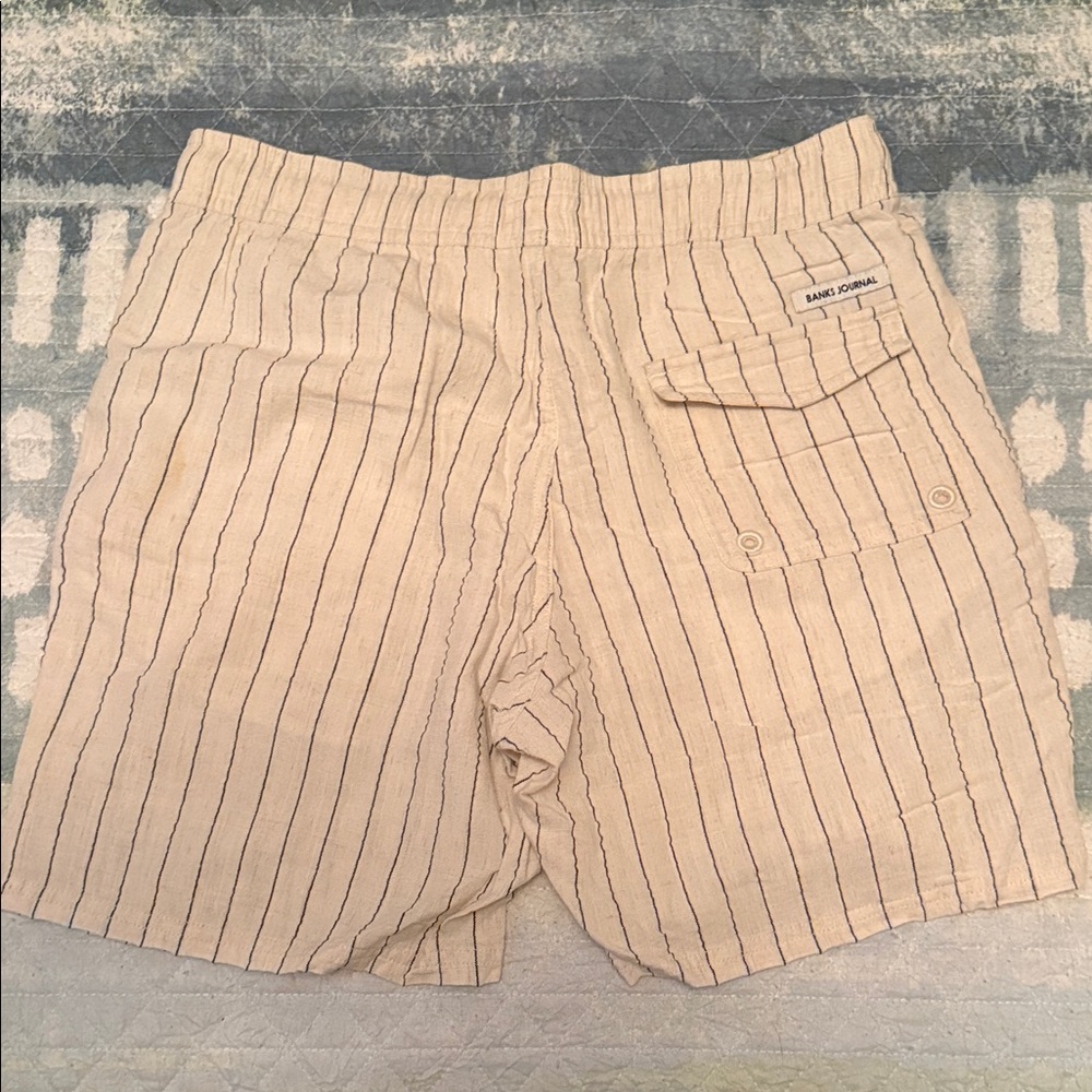 Men's BANKS JOURNAL Striped Linen Shorts - Picture 3 of 5